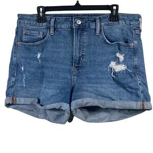 Old Navy Shorts Women's Size 14 ‘OG Straight’ High Rise Blue Jean Denim Roll Hem